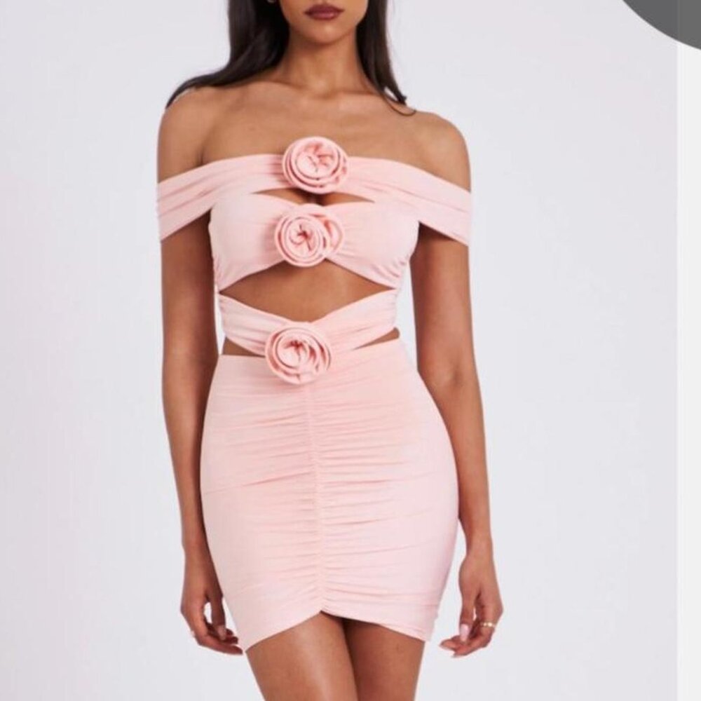 NWT Miss Circle Rosette Cutout Mini Dress Pink XL